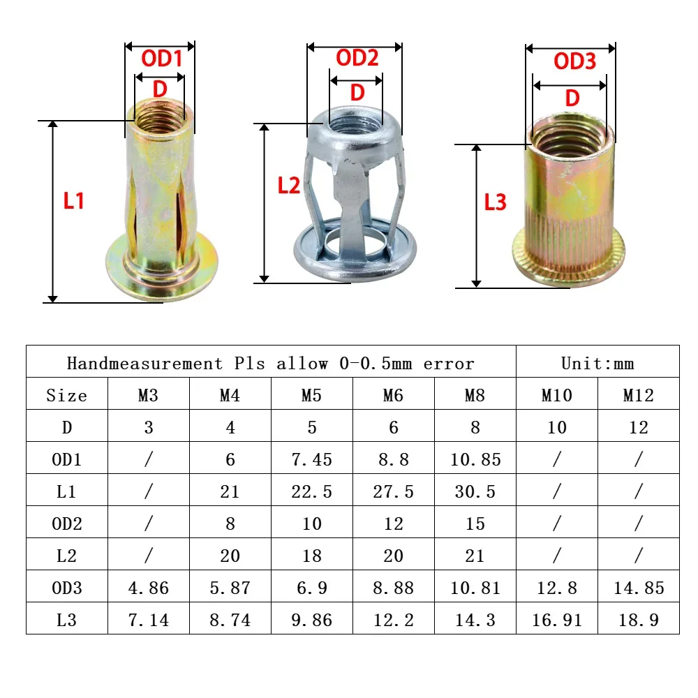 20/30/50Pcs Metal Rivet Nut Petal Shape Rivnut M3 M4 M5 M6 M8 M10 M12 Expansion Molly Jack Nuts Panel Clamp Lock Fix Rivetnut