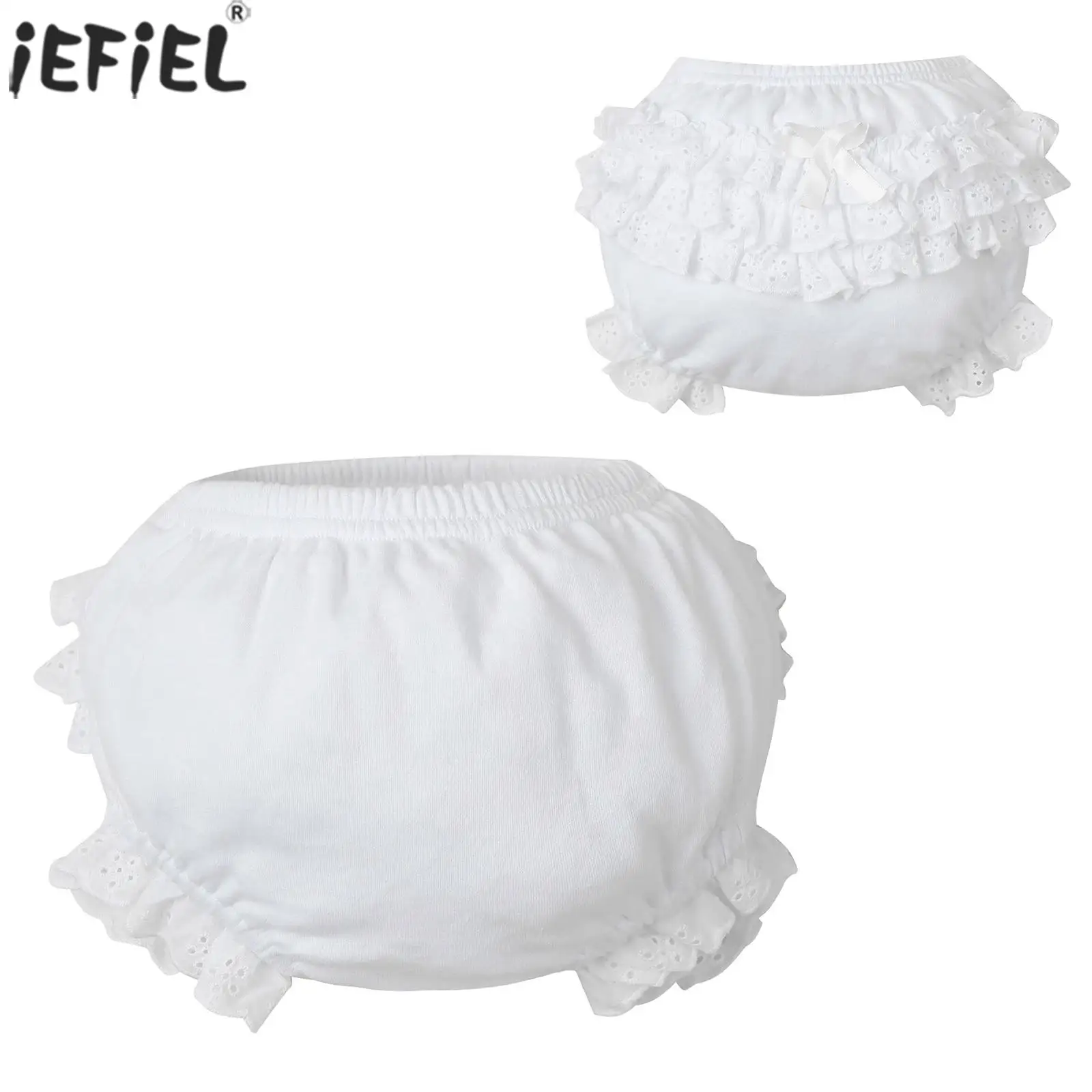 Newborn Baby Unisex Soft Cotton Bloomers Solid Color Ruffled Lace Casual Bloomers Toddlers Elastic Waistband Bread Pants Briefs