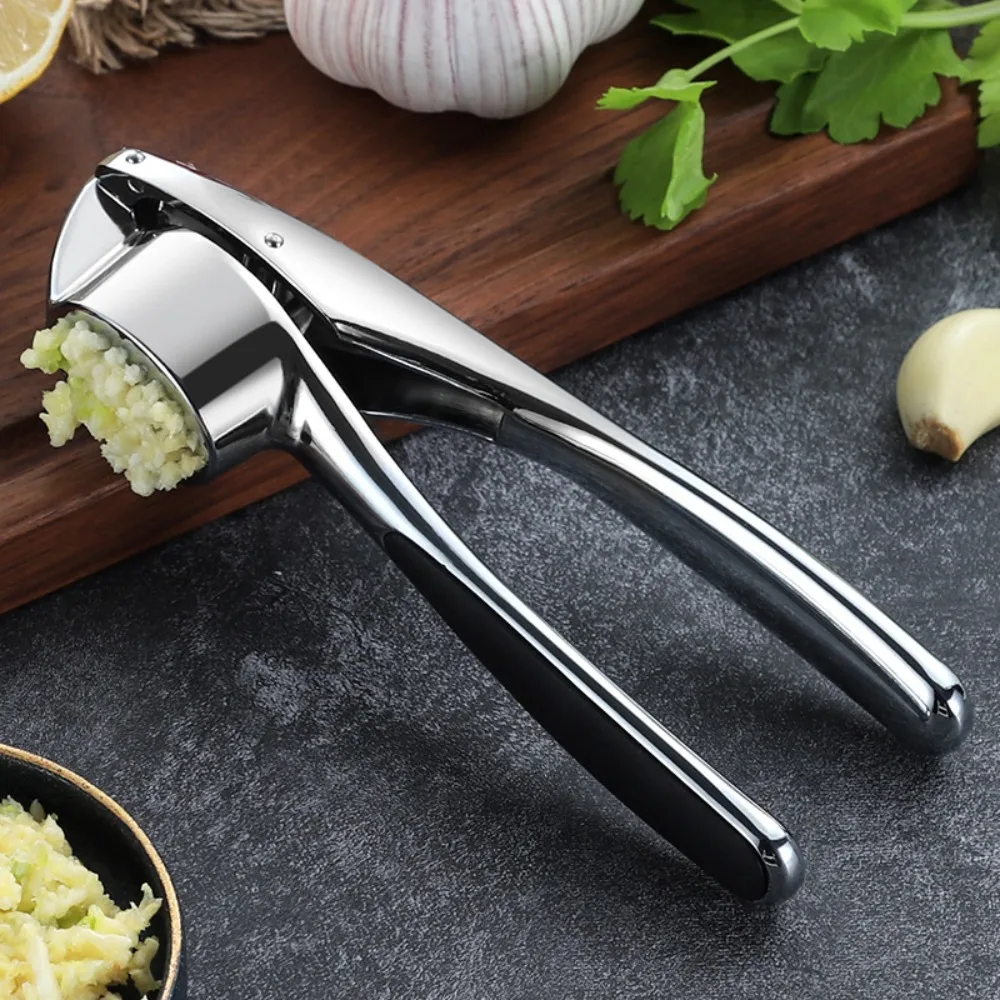 

Easy To Squeeze Manual Garlic Press Ergonomic Handle Zinc Alloy Garlic Pounder High Hardness Glossy Surface Garlic Masher Ginger