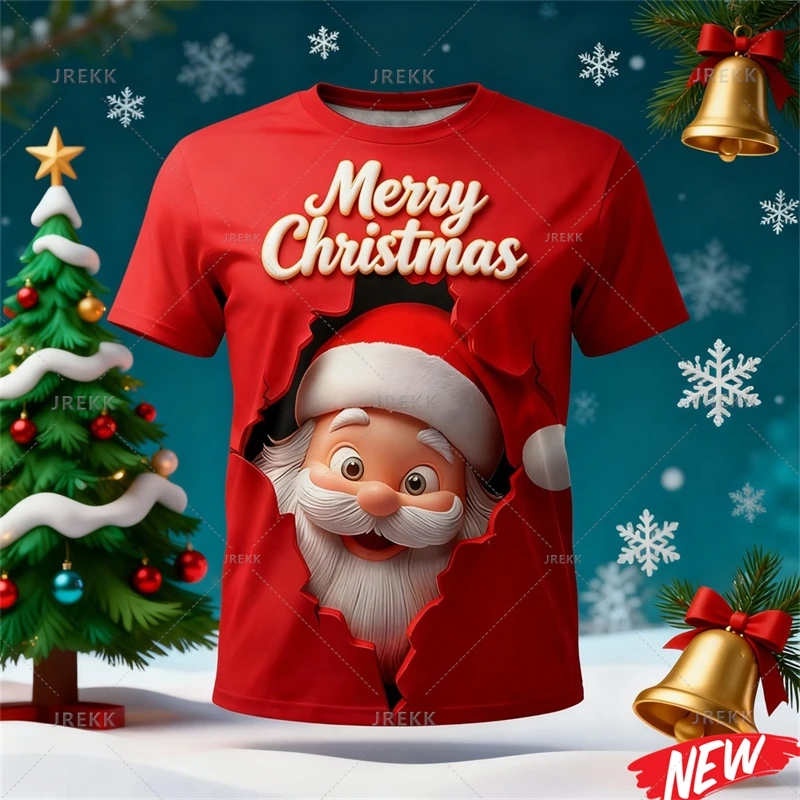 Merry Christmas Pattern T-shirt For Men New In Xmas 3d Printing Santa Claus T Shirt Family Crew Neck Short Sleeve Tee Shirts