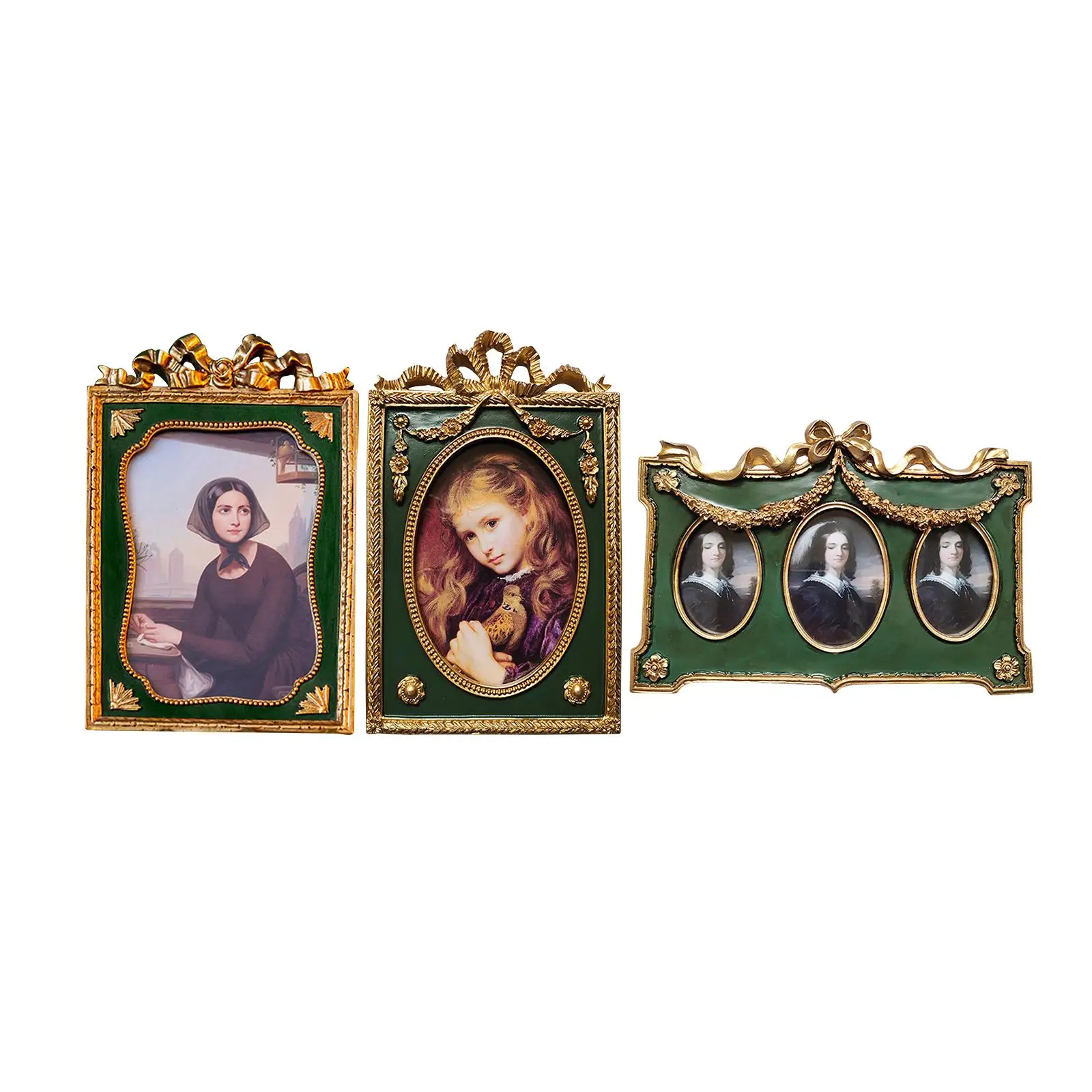 Retro Green Resin Photo Display Frame Tabletop Wall Hanging European Style