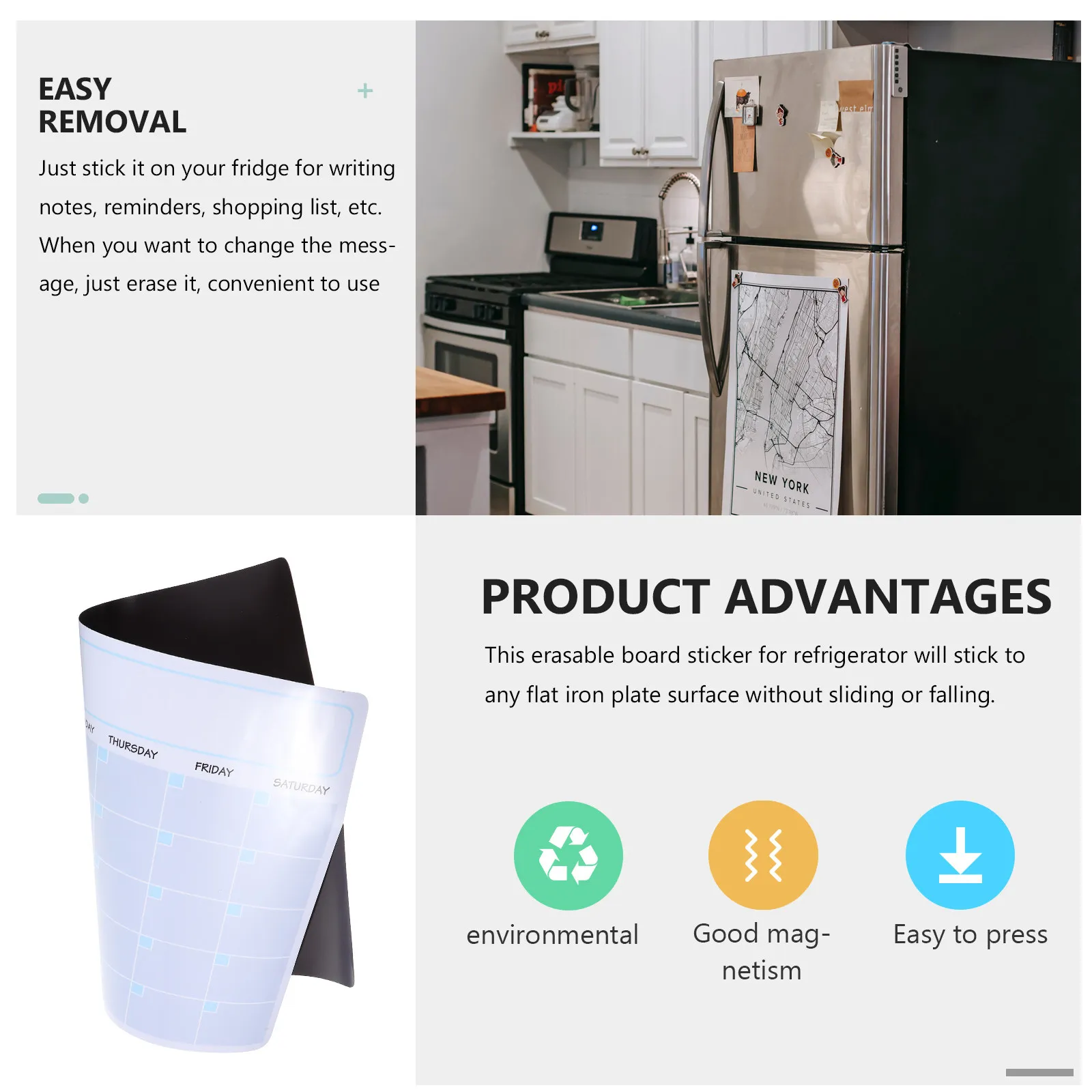 Calendario Magnético para Refrigerador, Planificador Semanal y Mensual Borrable, Tablero para Preparación de Comidas, Lista de Compras, Planificación de Menús para el Hogar