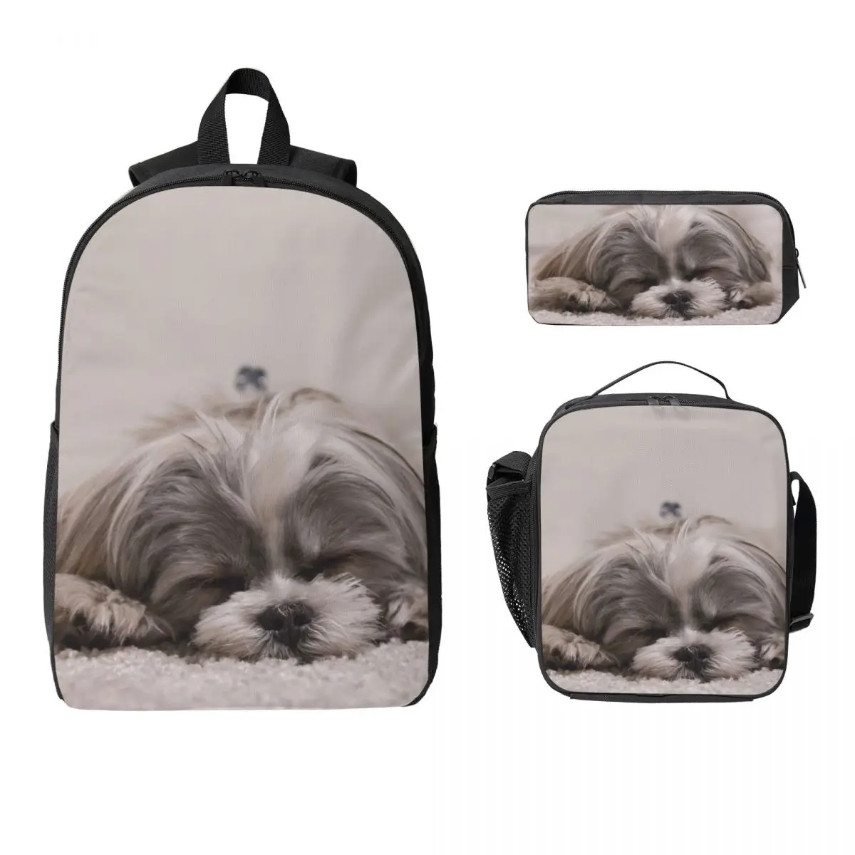 Shih Tzu Sleeping Backpack Student BookBag School Bag Computer Shoulder Bags 3ps Insulated Lunch Bag Pencil Case
