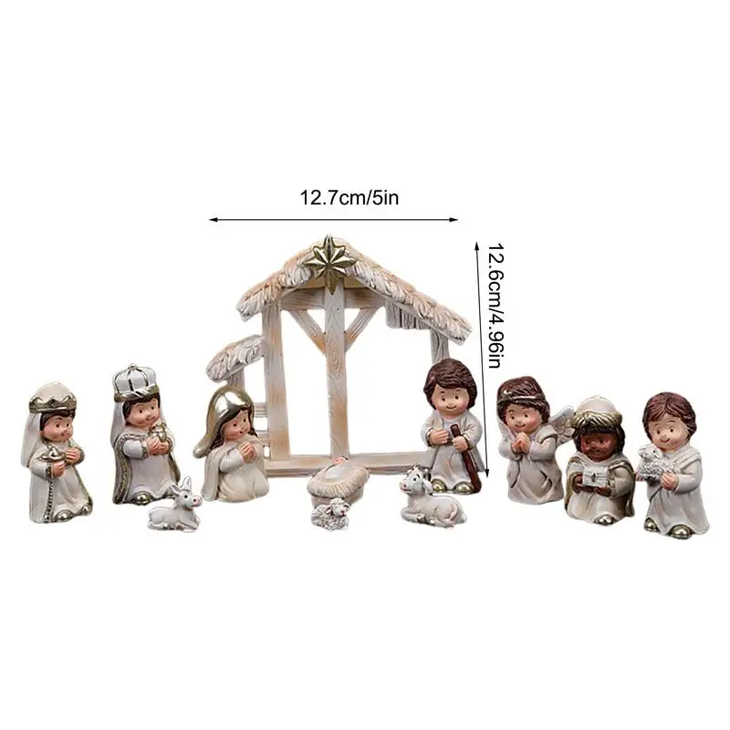 Miniature Kids Nativity Scene Christmas Indoor Scene Statue Figurines Jesus Manger Crib Ornament 12X Christmas Nativity Scene