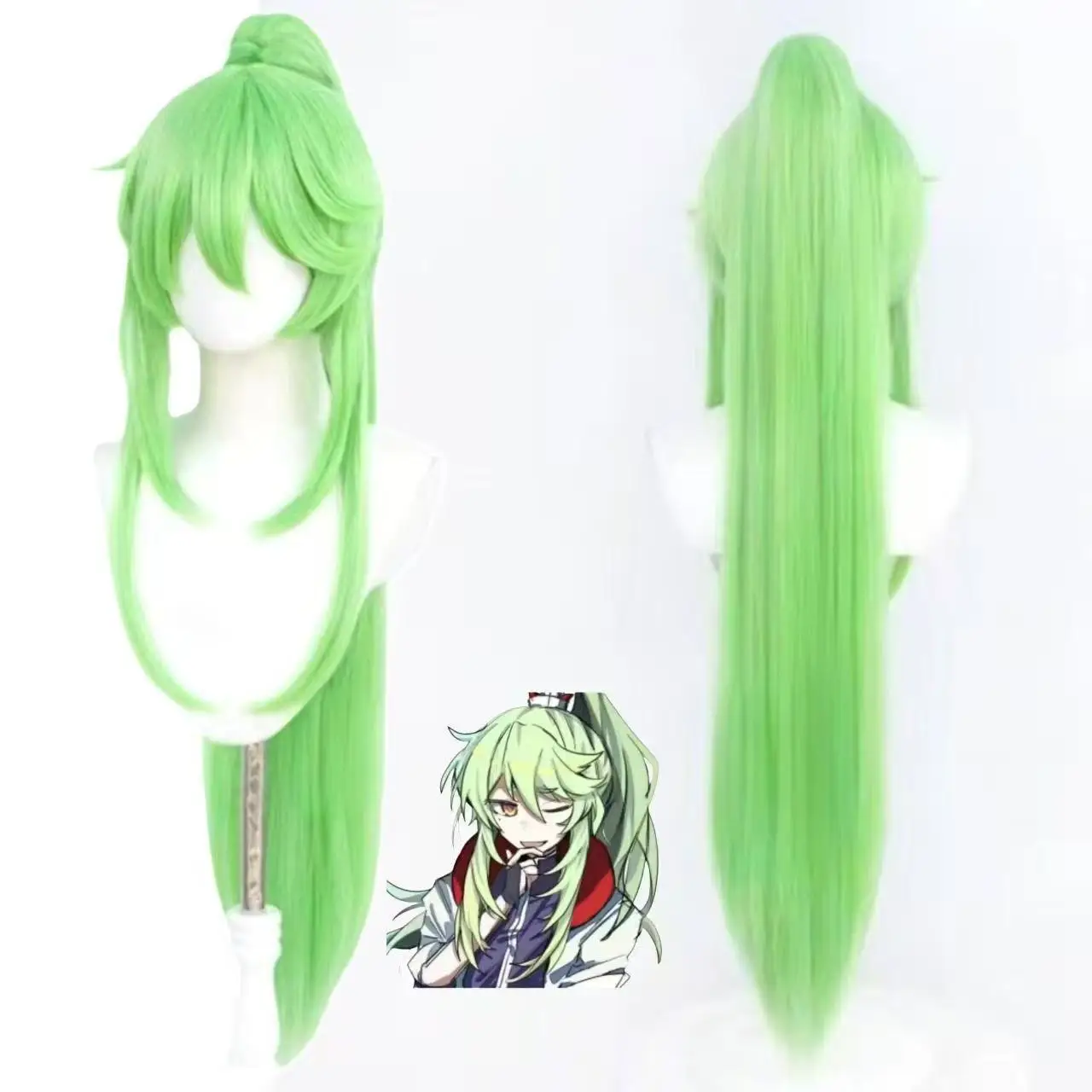 

1 piece of green messy long straight hair. My senior brother has a brain hole. Anime character Dongfang Wuqiong plays a wig