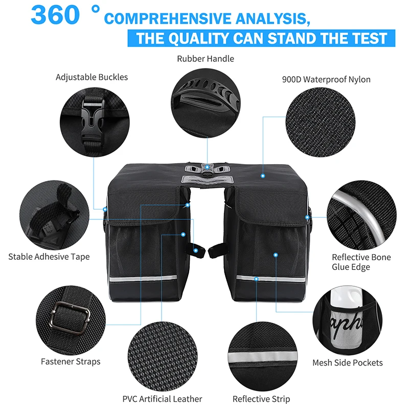 WEST BIKING 自転車バッグ 28L 多機能サドルバッグ 防水 MTB バイクラックバッグ 旅行 2 in 1 大容量 自転車リアバッグ