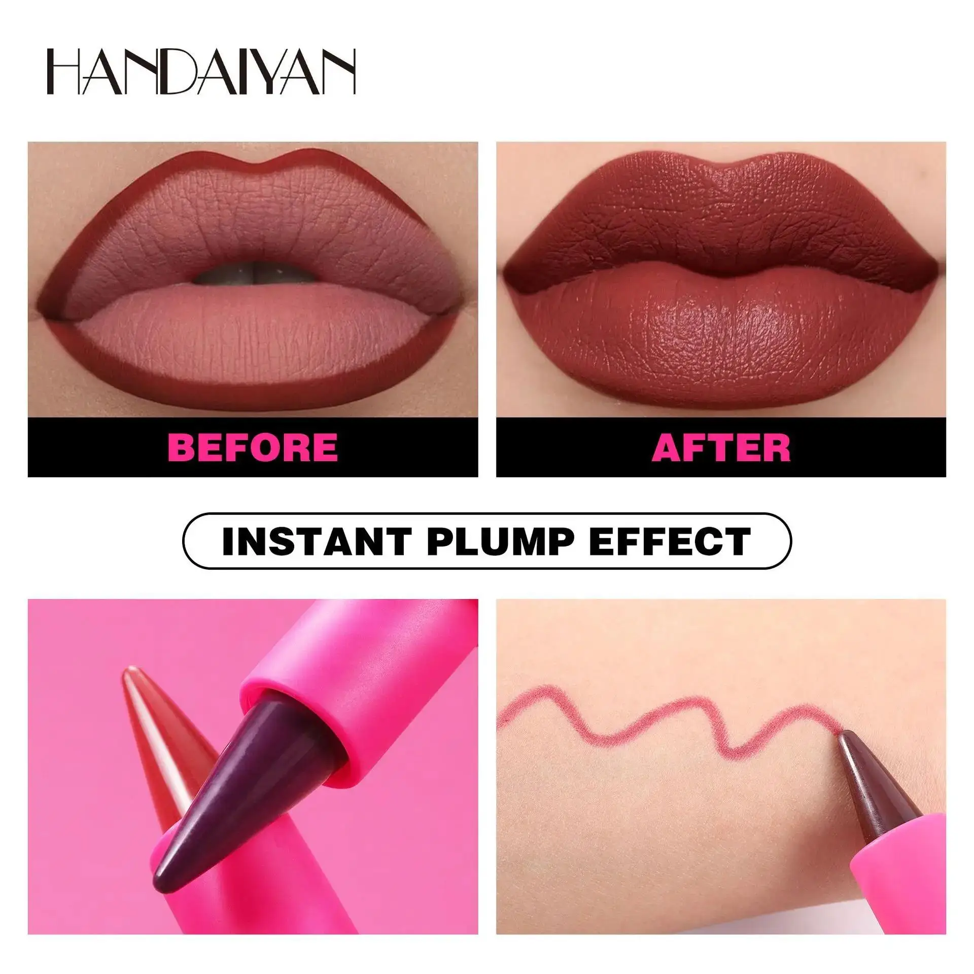 Matita per labbra marrone opaco impermeabile Pastello in velluto conico sfumato Contouring Penna per rossetto Trucco non appiccicoso a lunga durata