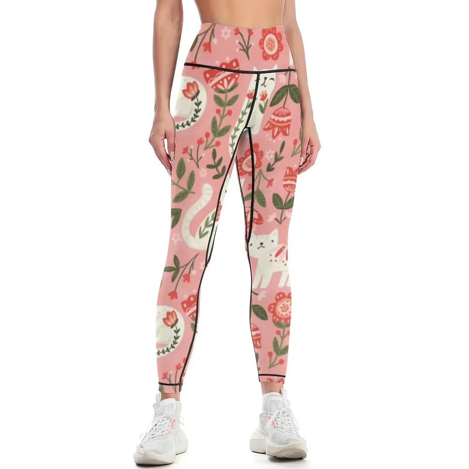 

Folk Cat Pattern Leggings for fitness workout clothes for Women's push up Women's sports Womens Leggings