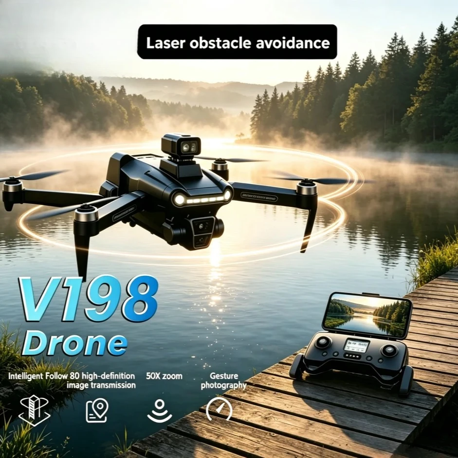 Original V198GPS Mini Foldable GPS Drone Brushless Laser Obstacle Avoidance 8K Dual Camera 5G FPV Optical Flow RC Quadcopter