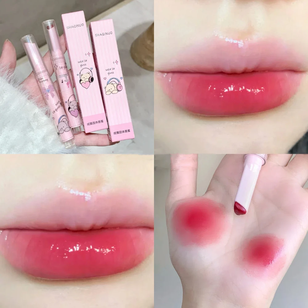 Jelly Lip Glaze-pintalabios de agua con espejo sólido, brillo de labios en forma de corazón, lápiz labial hidratante, resistente al agua, taza antiadherente coreana