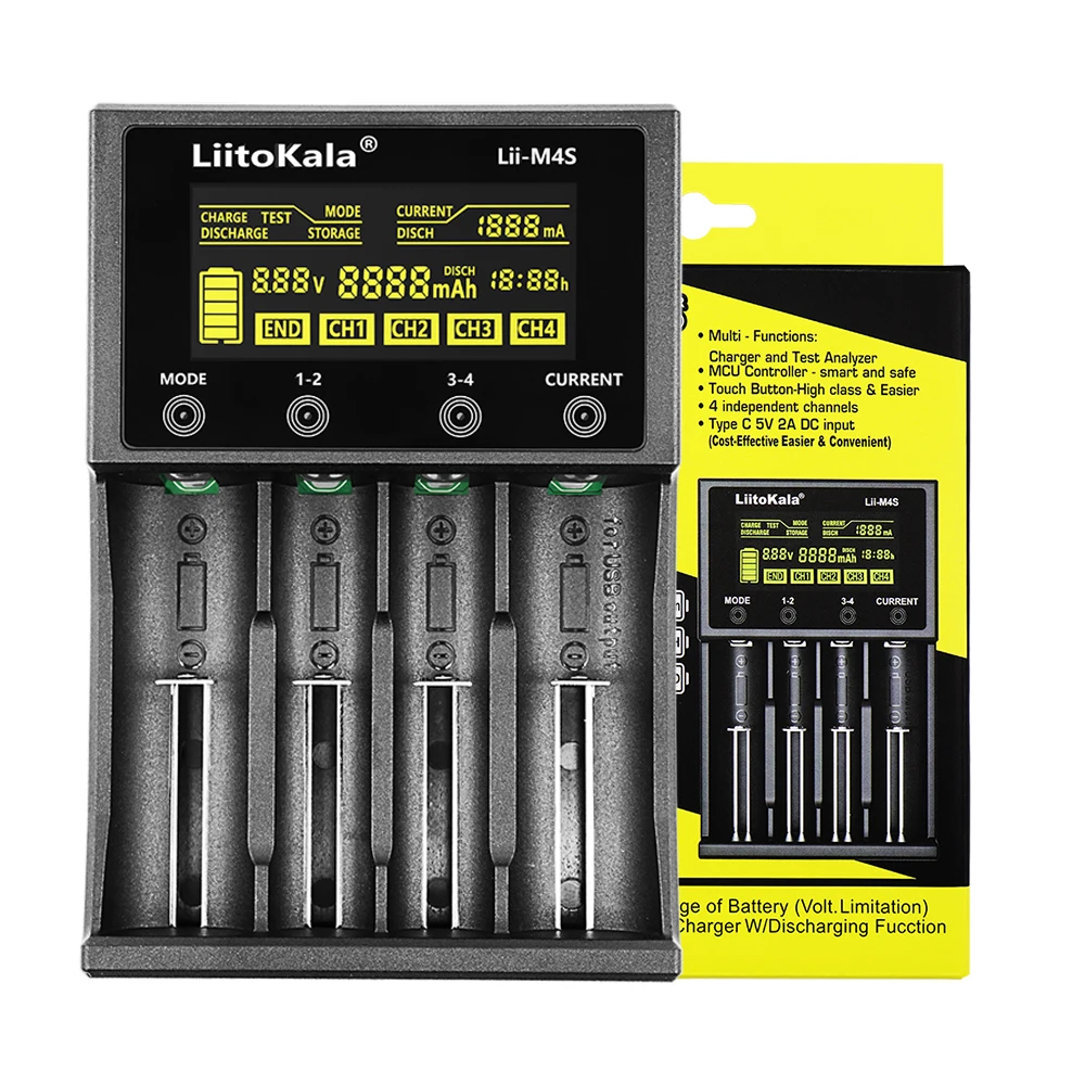 

LiitoKala Lii-M4S Multifunctional Smart Charger LCD Screen 3.7V 1.2V Rechargeable Battery Charger For 18650 26650 16340 14500 18