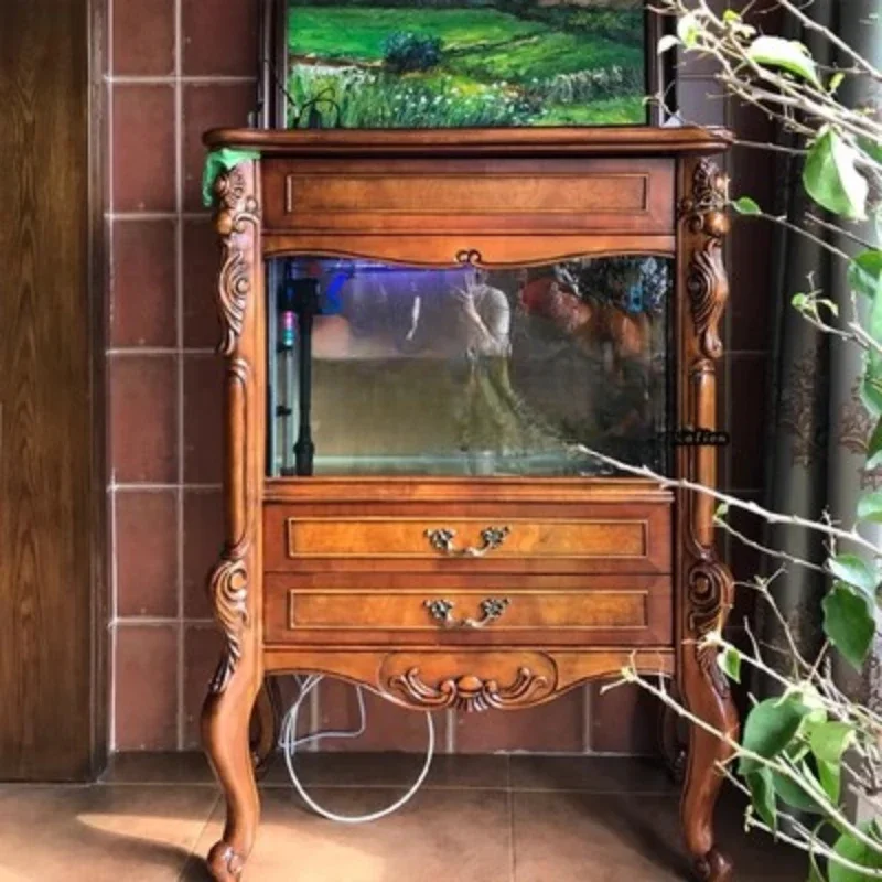 HJ Fish Tank Aquarium Household European-Style Carved Floor Ecological Fish Tank Cabinet