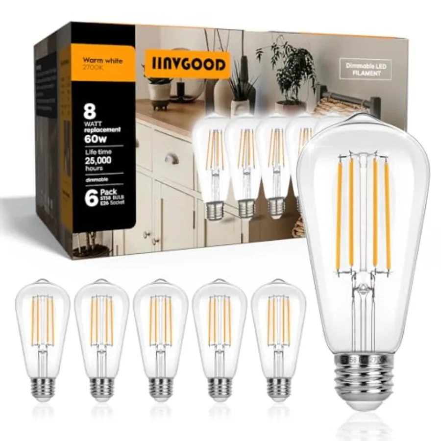 

8W 800LM Vintage LED Edison Bulbs, Dimmable LED Light Bulbs 60W Equivalent, High Brightness ST58 Antique led Filament Bulbs, CR
