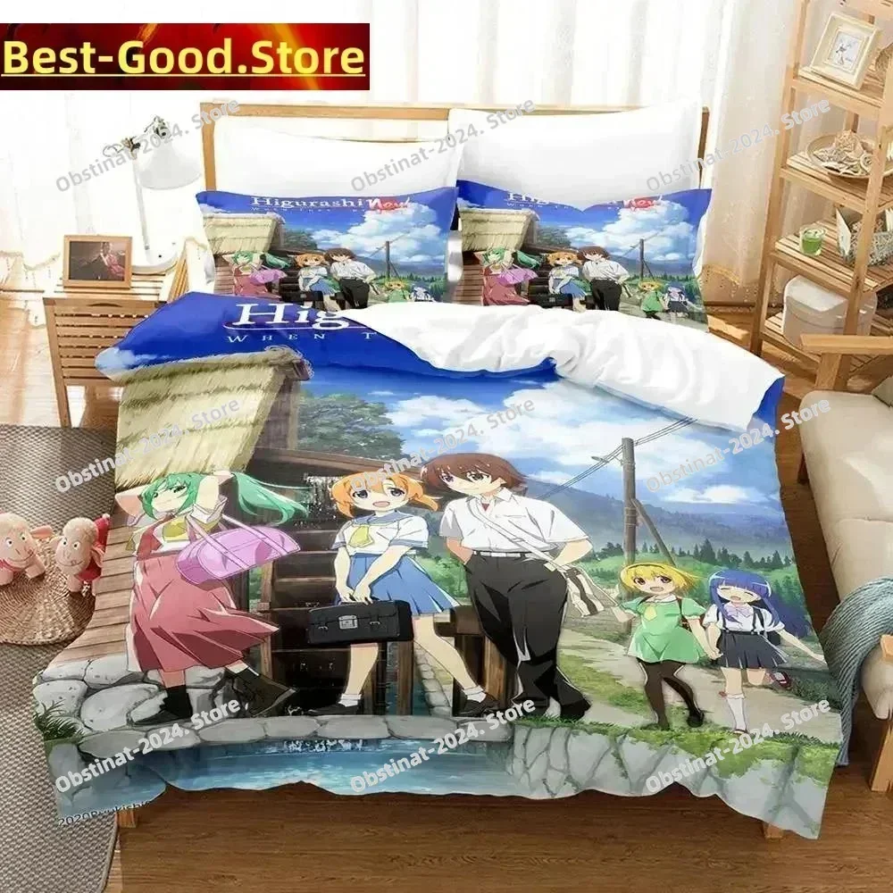 3D Anime Higurashi When They Cry Bedding Set Printed Bed Set With Pillowcase Bed Duvet Cover Single Double Queen Super King Size