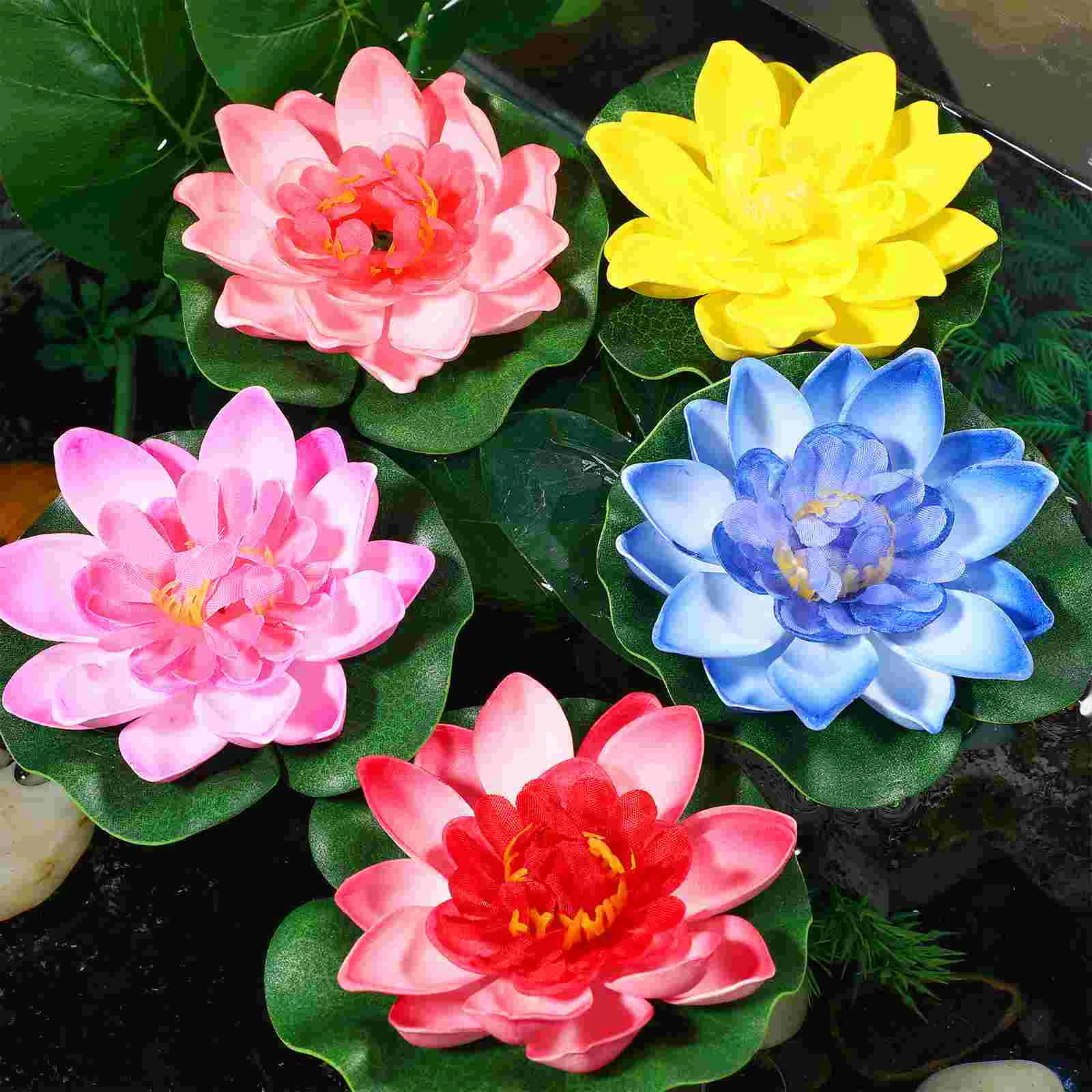 

5Pcs Artificial Floating Water Lily EVA Lotus Flower Pond Decor 10cm (Red/Yellow/Blue/Pink/Light Pink)