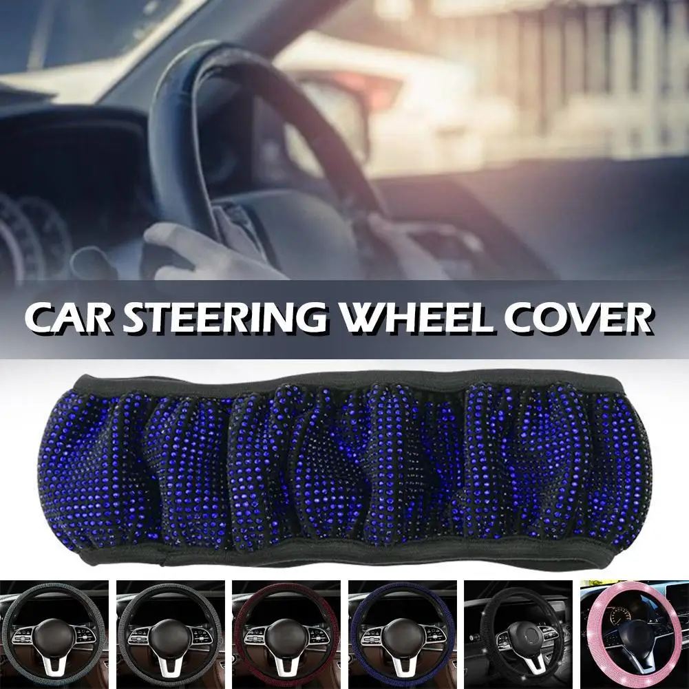 

Universal 38 CM Car Steering Wheel Cover PU Leather Steering Protector Sparkling Crystal Interior Wheel Diamond Accessories N6U7