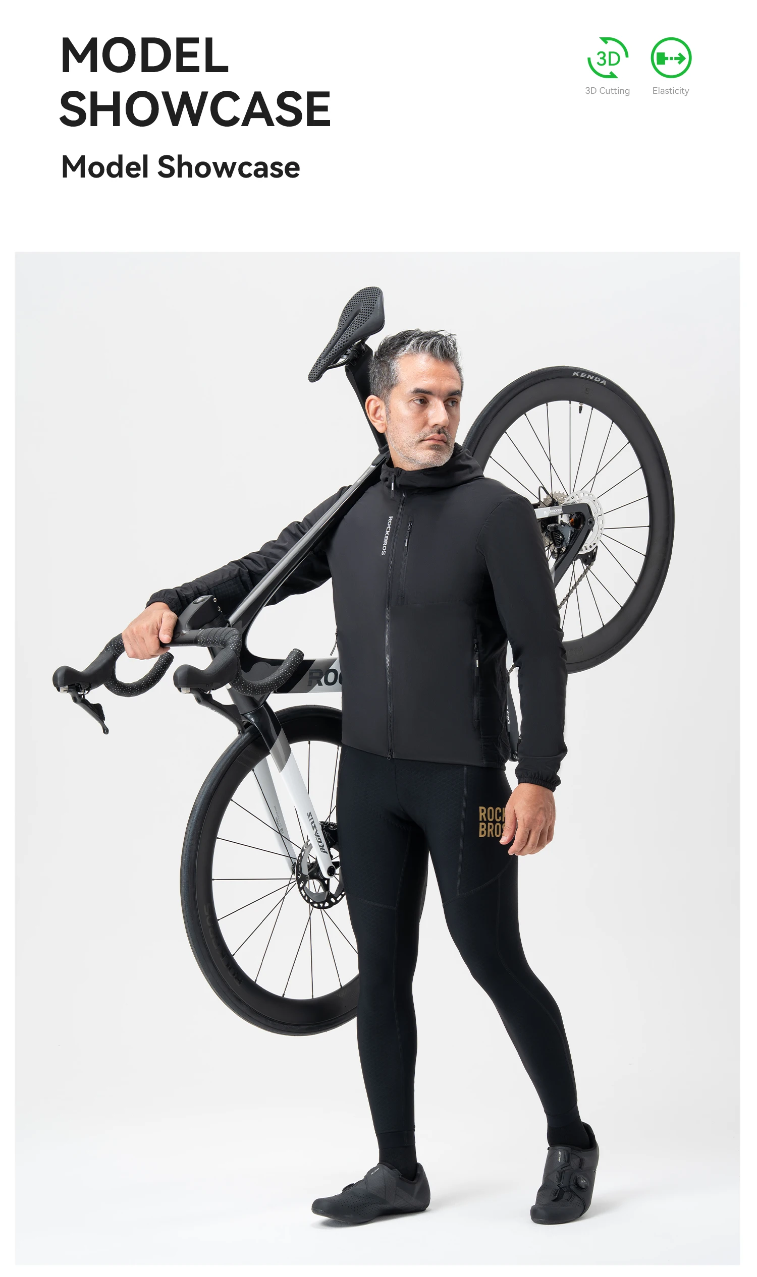 ROCKBROS Fahrradjacke Doppellagig Warm Winter Thermo-Fleece Verschleißfeste Kleidung Langarm mit Tasche Winddicht – Detail 10