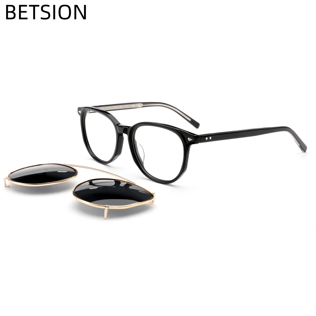 BETSION Women Clip On Sunglasses Men polarized removable Clips Flip Up Glasses retro Tortoise light Optical driving sun glasses