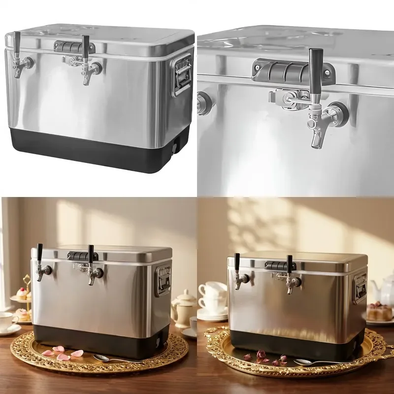 for KEGSTORM Stainless Steel 2 Faucet 50L Insulated Modern Portable Draft Beer Dispenser Jockey Box for Home Brewing Bar