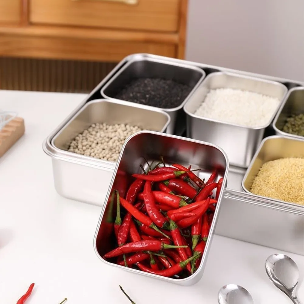 2/34/6/8 Compartment Stainless Steel Seasoning Box Rectangle Shape Multi-Compartment Condiment Container with Lid