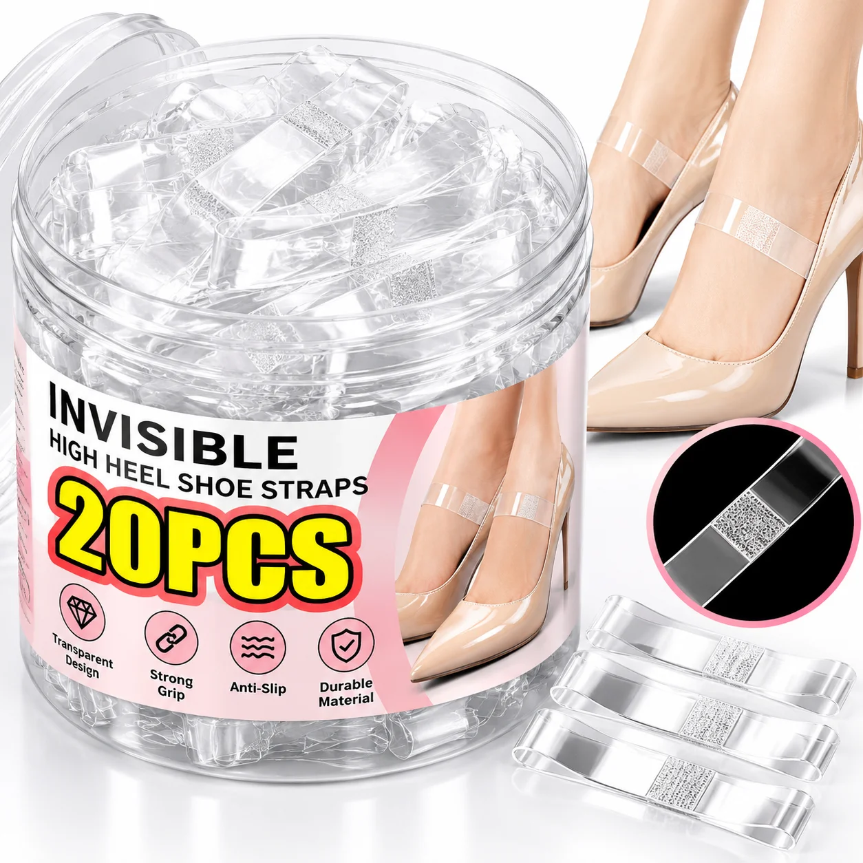 Women Invisible Transparent High-heeled Shoelaces Elastic Tightening Straps Shoelaces Loose High-heel Anti Fall Fixed Shoe Band