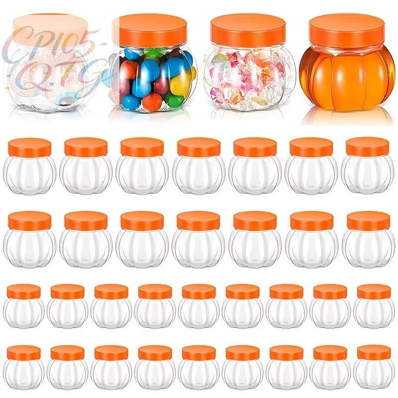 5/10pcs Transparent Plastic Pumpkin Candy Storage Jars with Lids Multipurpose Decor for Halloween Party & Home Use