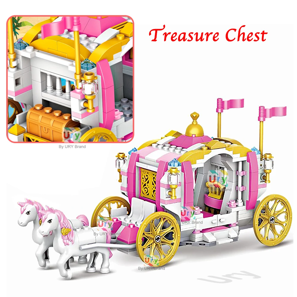 Meninas amigos luxo princesa real cavalo rosa transporte blocos de construção conjunto diy montagem brinquedos para crianças presentes aniversário criativo