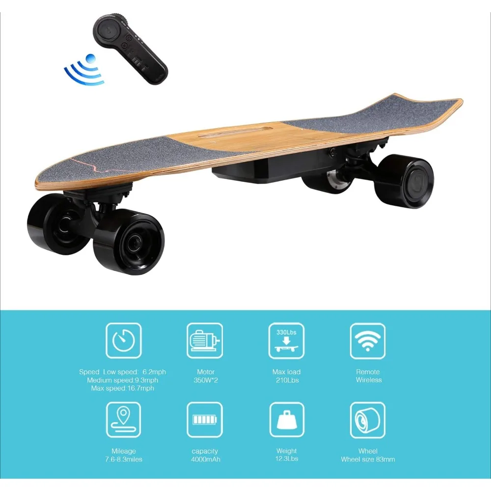 Electric Skateboard, Longboard with Remote Control Skateboard,700W Hub-Motor,16.7 MPH Top Speed,8.2 Miles Range, Skateboard