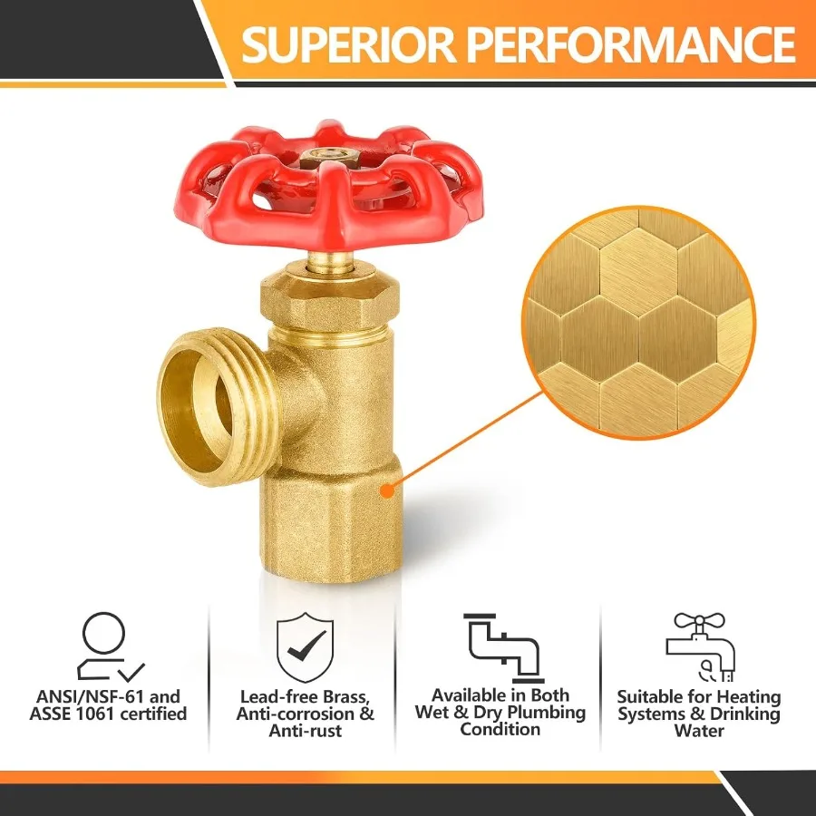 30 عبوة من صمام تصريف الغلاية النحاسي مع مدخل FIP أنثى أنثى 2 بوصة وخيط خرطوم ذكر 4 بوصة (MHT) مثالي لـ Res #5