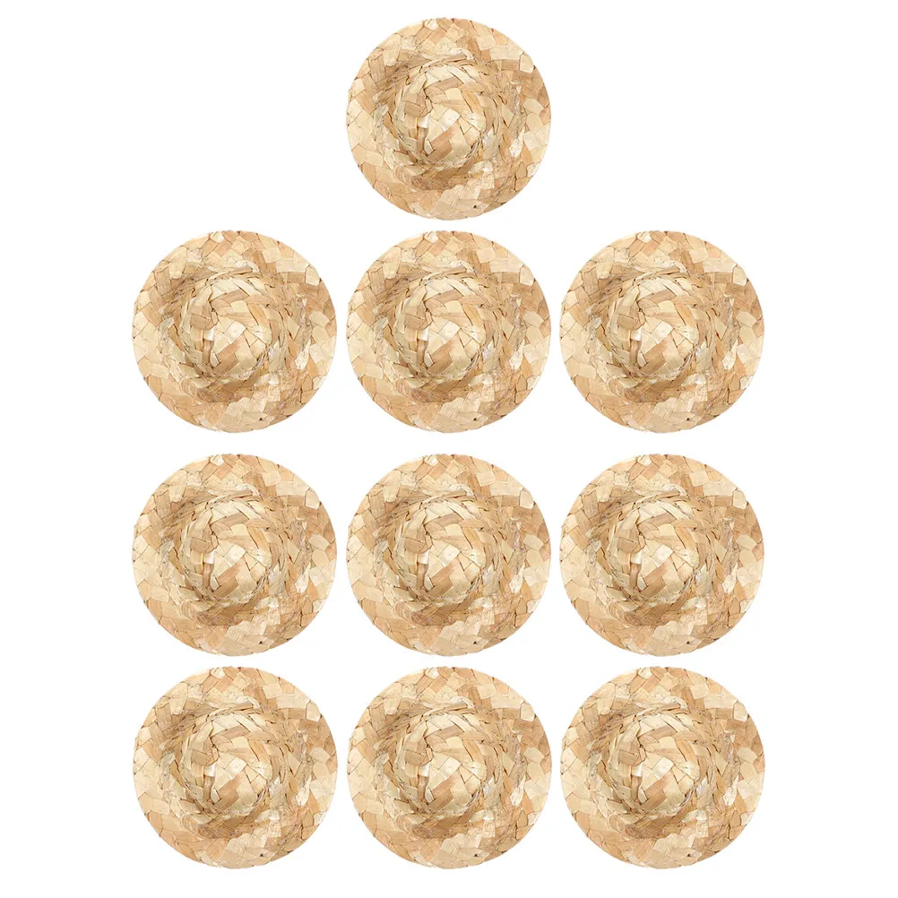 

10Pcs Miniature Woven Hats Reliable Material Versatile Use Tiny Hat Decorations for Creative Scenes and Handcrafts (S)