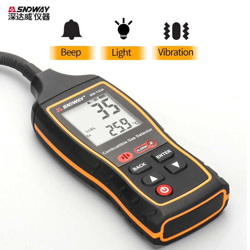 Imagem -02 - Sndway-detector de Gás Combustível Propano co Hexano Metano Vazamento Indicador Port Analisador de Gás Natural 0100 Lel com Alarme Sw733a