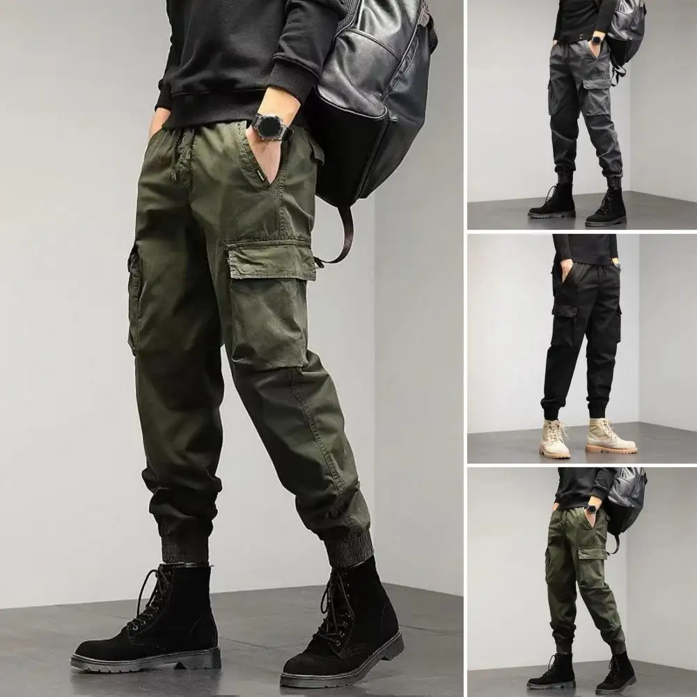 Men Cargo Trousers Stylish Men's Cargo Pants with Multiple Pockets Comfortable Mid Waist Fit Breathable Fabric for Hip Hop