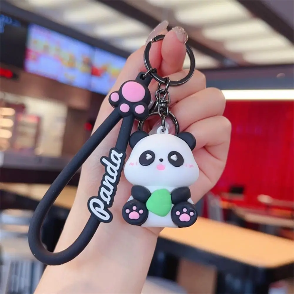 Mini Animal Panda Car Keychain Cartoon Anime Cute Panda Key Chain PVC Kawaii Lovely Panda Bag Pendent Girl