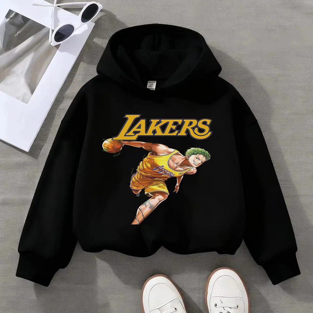 Sudadera con capucha para niños con estampado de ONE PIECE Tony Tony Chopper y Lakers, sudadera informal de manga larga para niños y niñas, dibujos animados de anime de moda