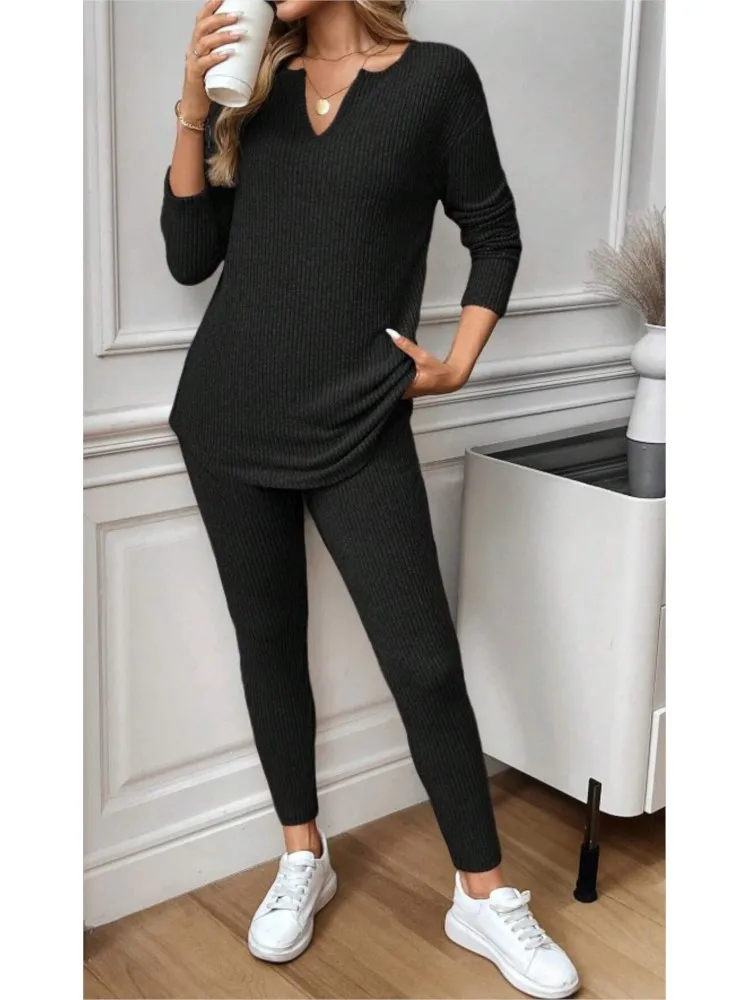 

New Autumn Winter Women Casual Long-sleeve Sweater Solid Set 2-piece Set Fashion Elegant Holiday Sports Two Piece Outfits Woman