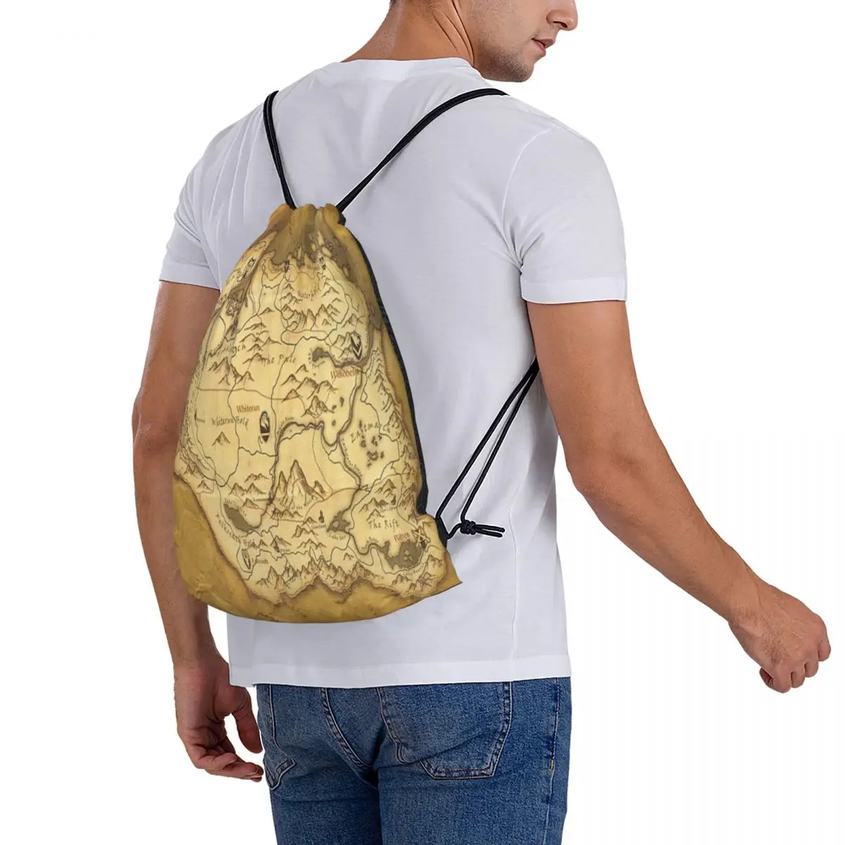 Skyrim Worn Parchment Map 2 Drawstring Bag Backpack pouch bag school men's backpack custom bag name