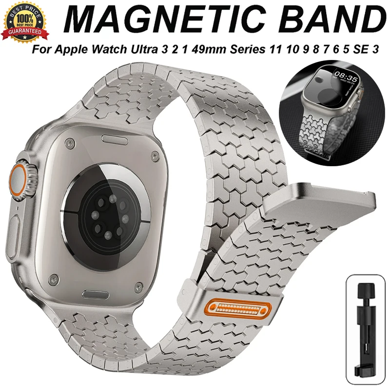 

Магнитный ремешок из нержавеющей стали для Apple Watch Ultra 3 2 49 мм серии 11 10 46 мм Металлический ремешок для Iwatch 9 8 7 6 5 4 SE 3 45 мм 44 мм