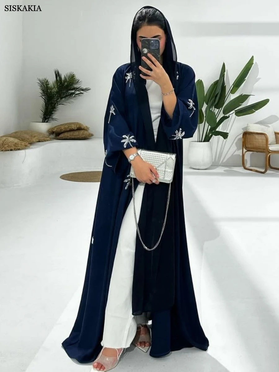 Siskakia dubaï paillettes broderie ouvert Abaya élégant musulman élégant femmes Cardigan 2025
