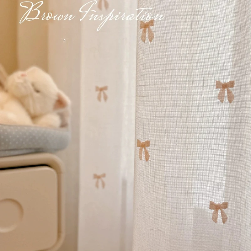 Cream-Style Embroidered French Cute Curtain for Bedroom Custom Size Curtains for Living Dining Room Bedroom White Tulle Chenille