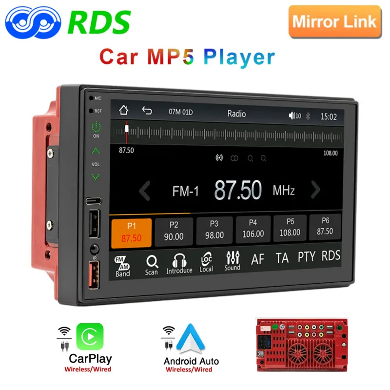 

LaBo 2 Din HD touch screen Car Radio Wireless/wired CarPlay Android-Auto MP5 Multimedia Player Bluetooth Handsfree radio FS02W