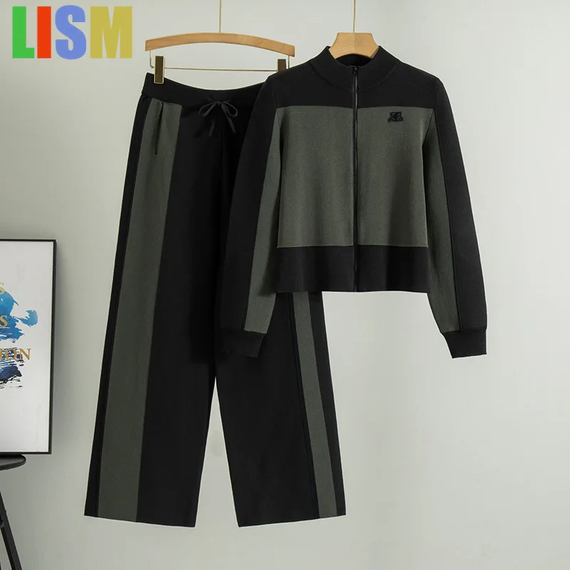 

LISM Женские спортивные комплекты брюк. Куртка на молнии с цветными блоками, брюки с эластичным поясом, повседневный комплект из двух предметов. Наряд 201.