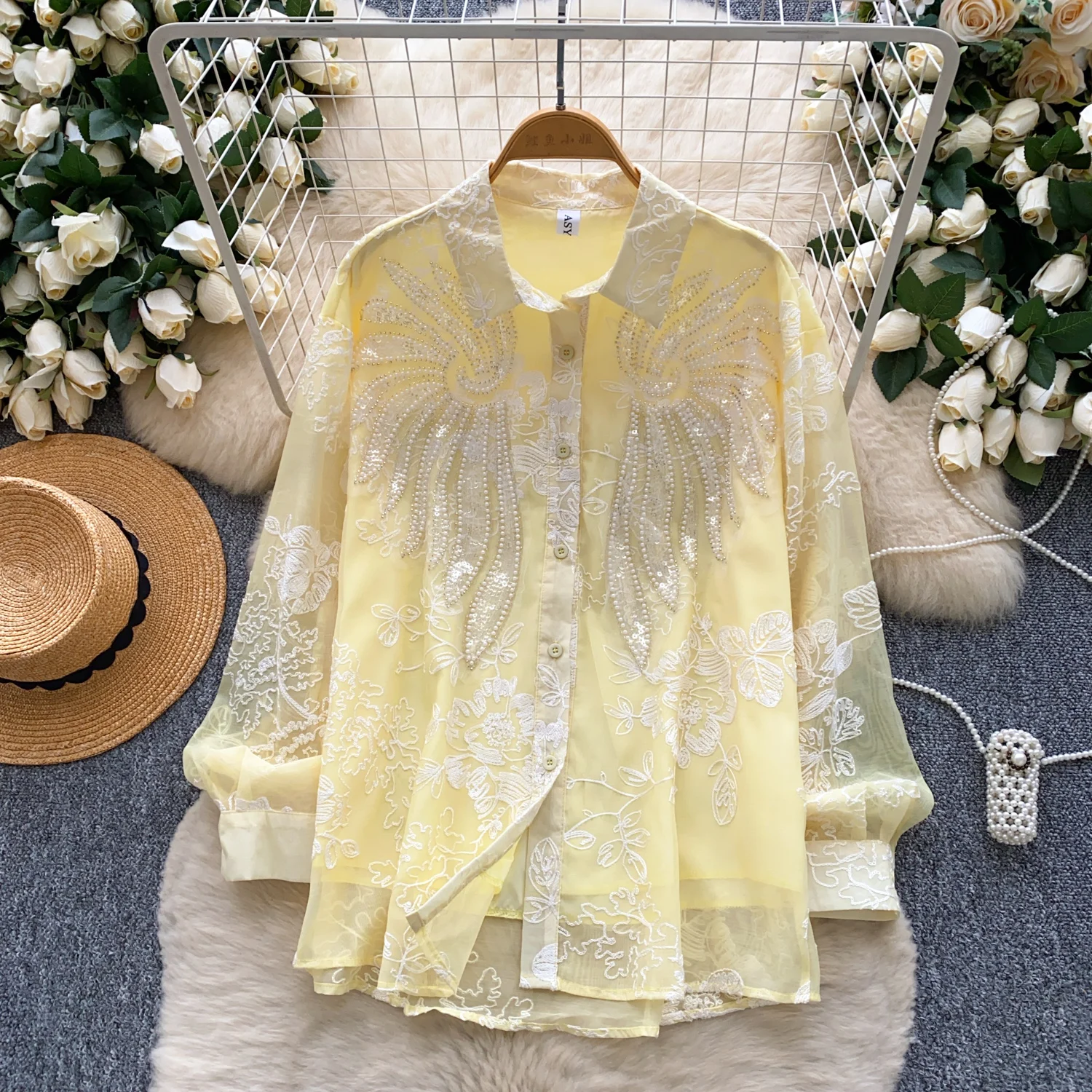 

Винтажная элегантная блузка с длинными рукавами и вышивкой блесток, модная рубашка, сладкий топ, сказочная женская рубашка