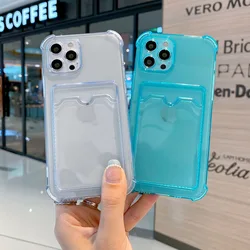 Wallet Card Holder bag Phone Case For iPhone 14 Pro Max 11 12 13 mini 15 Plus 14 Pro Max Fundas Cover Soft Silicone Clear Cases