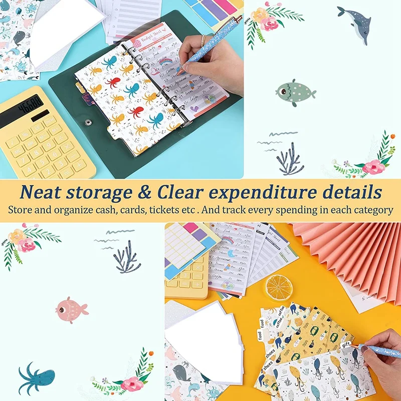 Couverture de classeur en PVC Horizon, enveloppe projecteur, sacs pour cartes de rangement, autocollants vierges pour enveloppes de trésorerie à 6 anneaux, licence 03 argent