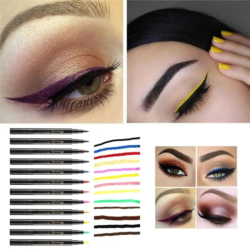 12 色マットカラフルなアイライナーペンシル持続防水液体アイライナーペン非汚れ高着色目魅力的なメイクアップ
