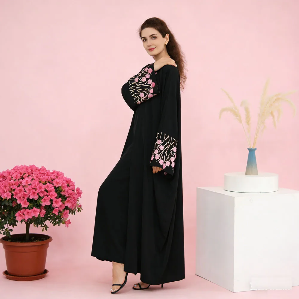

Dubai Open Kimono Cardigan Women Abaya Muslim Flower Embroidery Hijab Dress Jalabiya Long Robe Kaftan Turkey Islamic Clothing