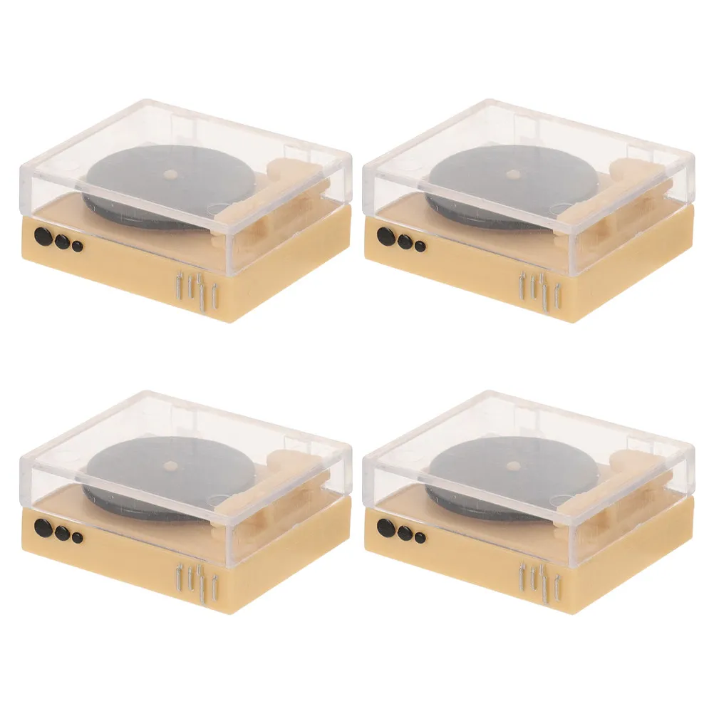 4Pcs Mini Retro Record Player Dollhouse Cd Player Set Perfect for Living Room Bedroom Mini Furniture Decoration Accessories