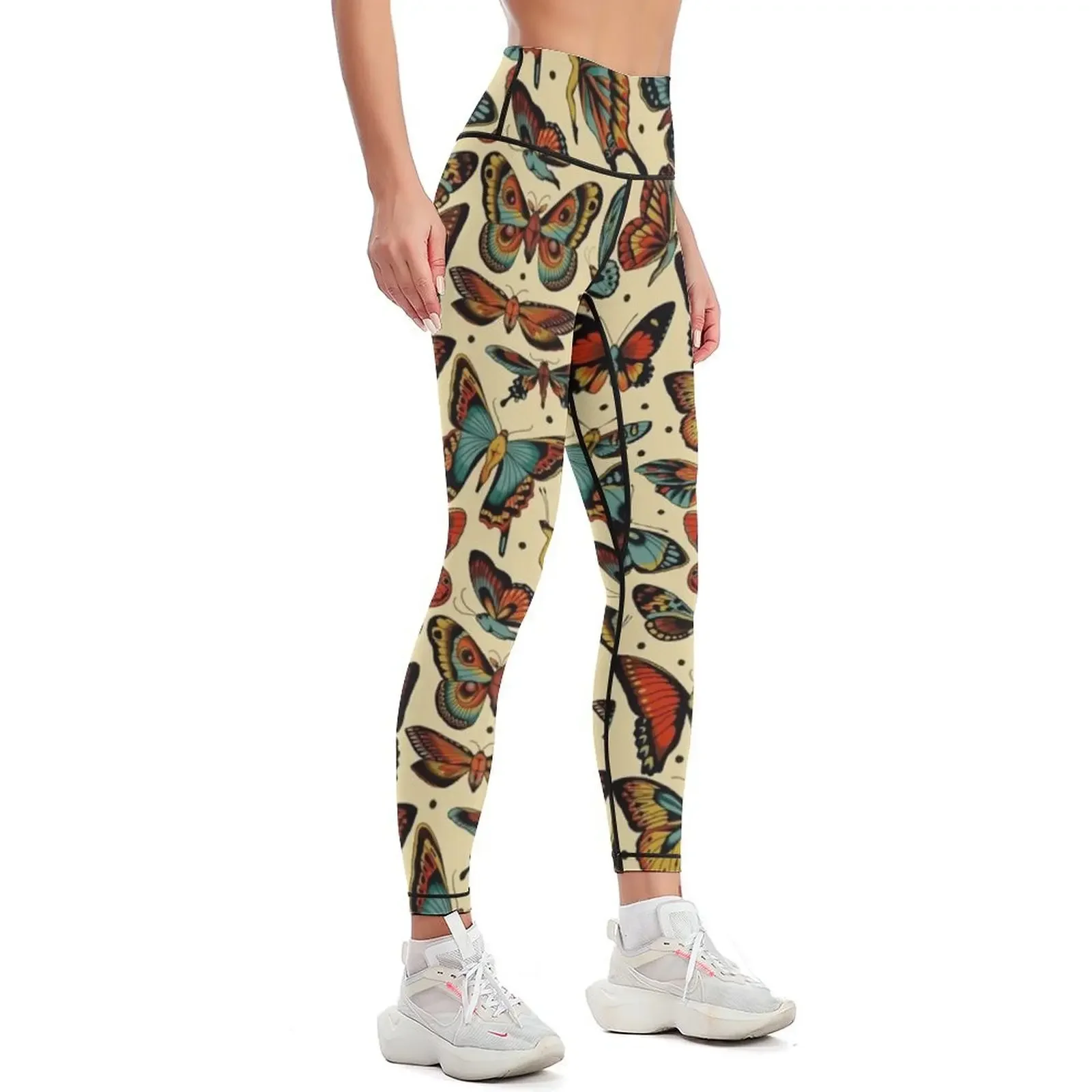 Butterflies traditional tattoo flash Leggings Leginsy push up push up legging Womens Leggings