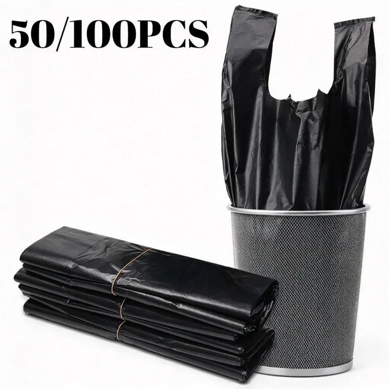 50/100Pcs Disposable Black Vest Trash Bags for Grocery Shopping Outdoor Activities Hotel & Household Cleaning Use