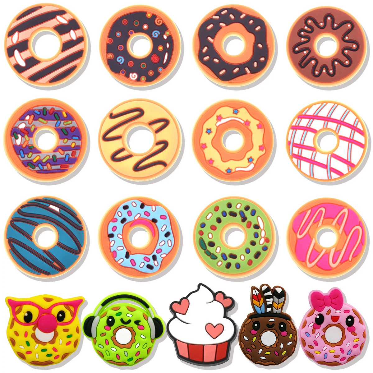 Donut series รองเท้า Charms อุปกรณ์เสริมอาหารตกแต่ง Pins สําหรับผู้หญิงผู้ชายของขวัญ Clog Buckle อุปกรณ์เสริม Fit สายรัดข้อมือของขวัญ